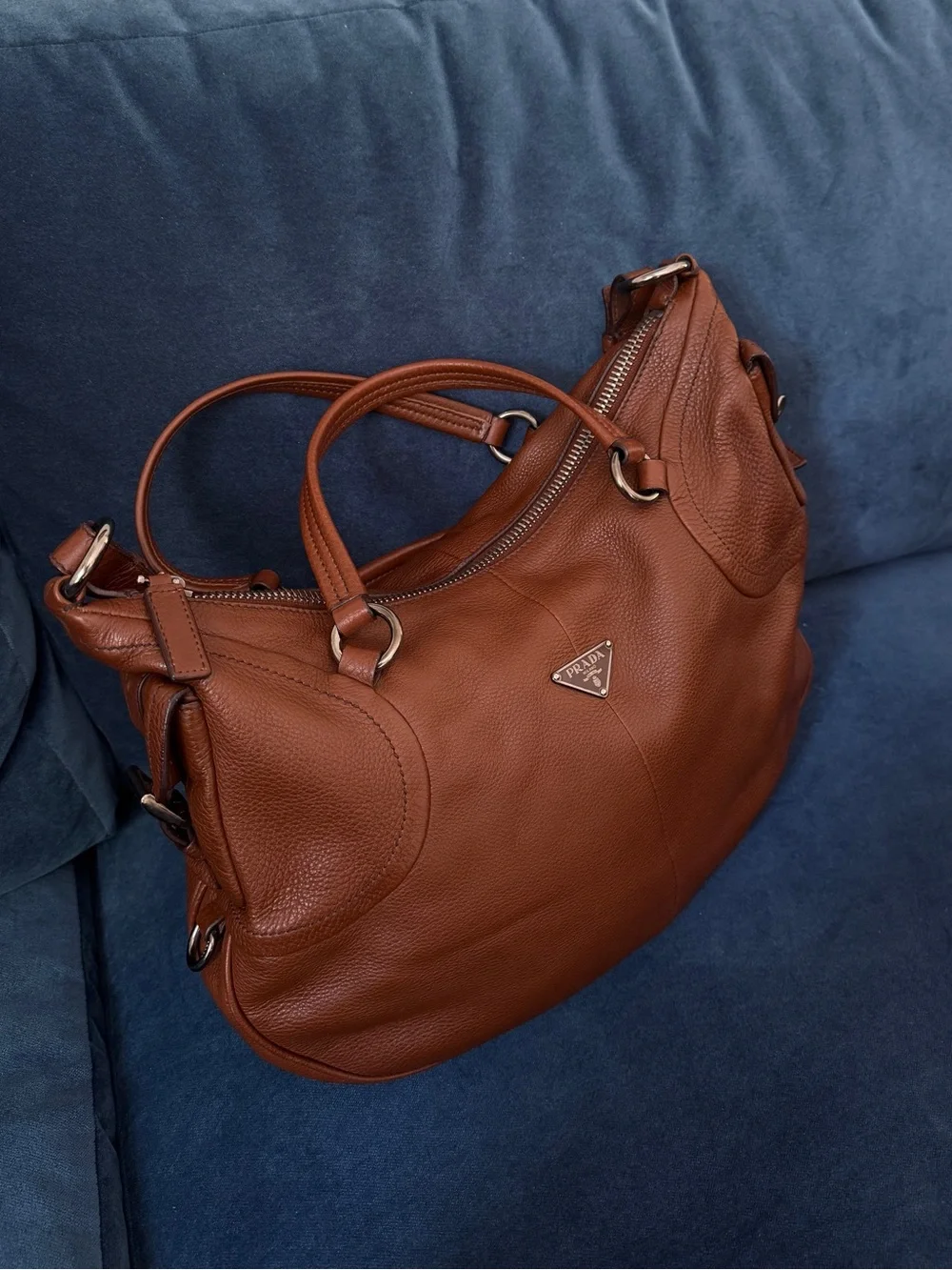 Prada Pebble Leather‎ Dark Brown Hobo Bag